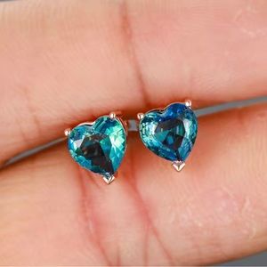 Heart Shape Zircon Stud Earrings 18K White Gold Plate